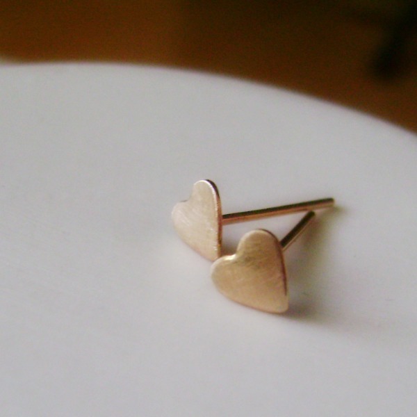 14k Gold Filled Tiny Love Heart Stud Earrings - Brushed Matte Finish